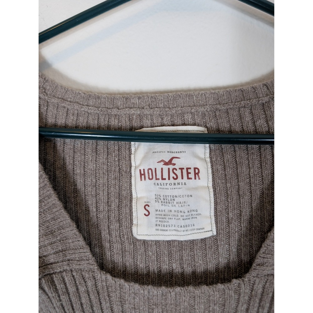 Hollister Women Y2K Small Taupe Brown Square Neck Ribbed Cable Knit Sweater Top - Picture 6 of 8